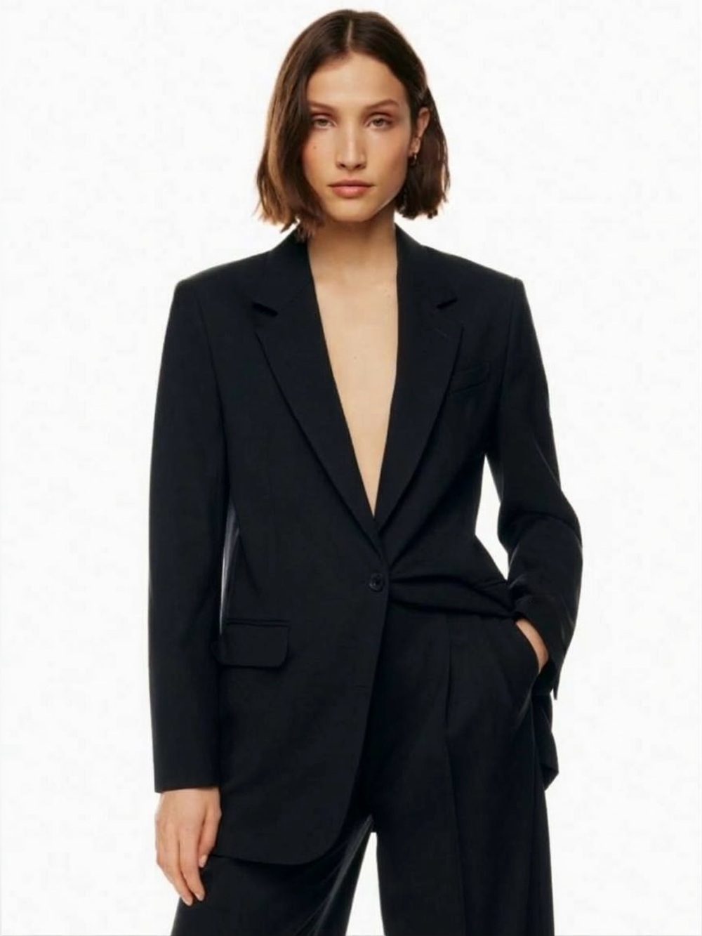 Aritzia Babaton Original Agency Wool Blazer Black Single Button M 73982 Jacket
